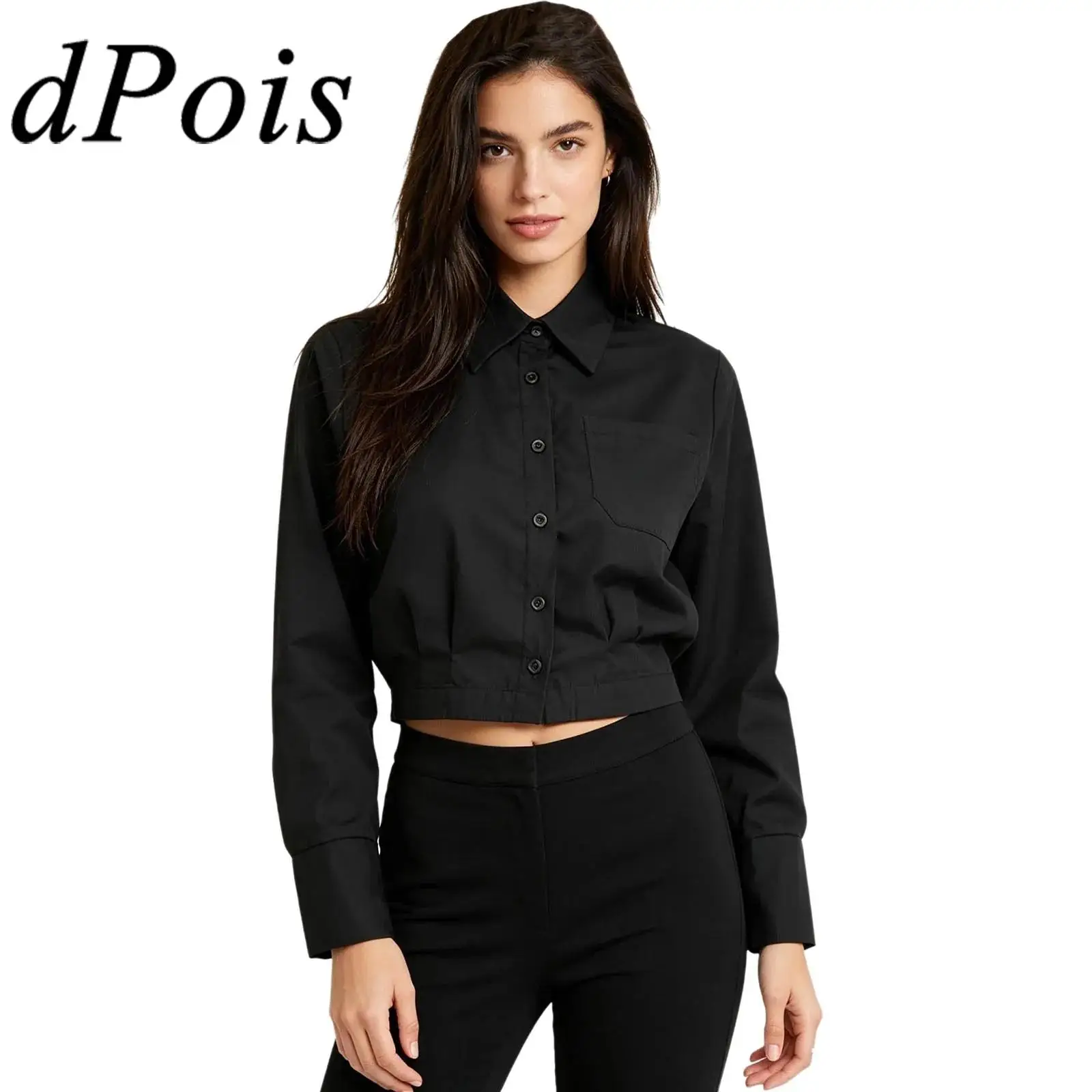 Women's Clothing Long Sleeve Crop Shirt Lapel Button-up Solid Color Loose Crop Top Blouse for Office Work Daily Casual Shirts
Women's Clothing Long Sleeve Crop Shirt Lapel Button-up Solid Color Loose Crop Top Blouse for Office Work Daily Casual Shirts
