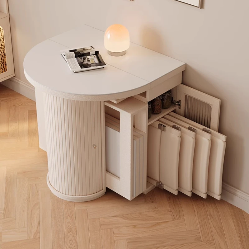Cream wind slate, retractable dining table, small apartment round household solid wood, foldable dual-purpose space-saving
Cream wind slate, retractable dining table, small apartment round household solid wood, foldable dual-purpose space-saving