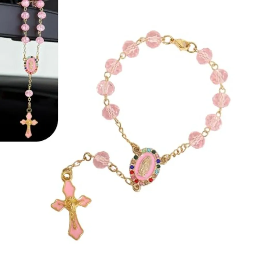 Car Cross Rearview Hanging Ornament, Cross and Crystal Bead Retro Rosary Pendant, Stainless Steel Chain with Mary Medallion, Fa
Car Cross Rearview Hanging Ornament, Cross and Crystal Bead Retro Rosary Pendant, Stainless Steel Chain with Mary Medallion, Fa