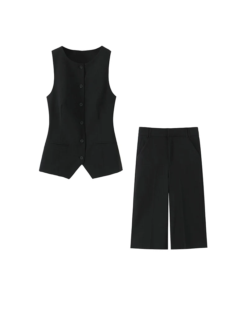 Willshela Women Fashion 2 Piece Set Black Single Breasted Tank Tops & Vintage High Waist Shorts Female Chic Lady Shorts Sets
Willshela Women Fashion 2 Piece Set Black Single Breasted Tank Tops & Vintage High Waist Shorts Female Chic Lady Shorts Sets