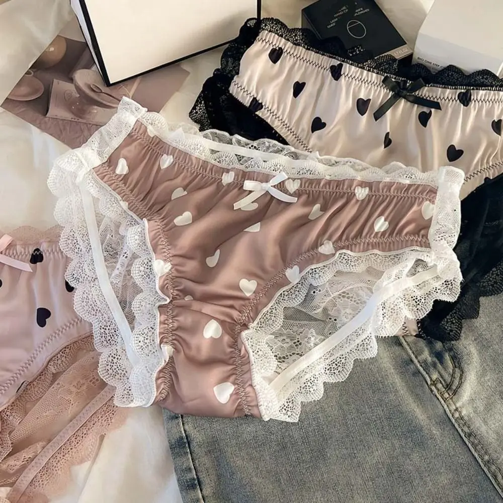 Soft Satin Silk Lace Bow Panties Mesh Flower Love Pattern Transparent Underpants Cotton Crotch Underwear Briefs for Women Girl
Soft Satin Silk Lace Bow Panties Mesh Flower Love Pattern Transparent Underpants Cotton Crotch Underwear Briefs for Women Girl