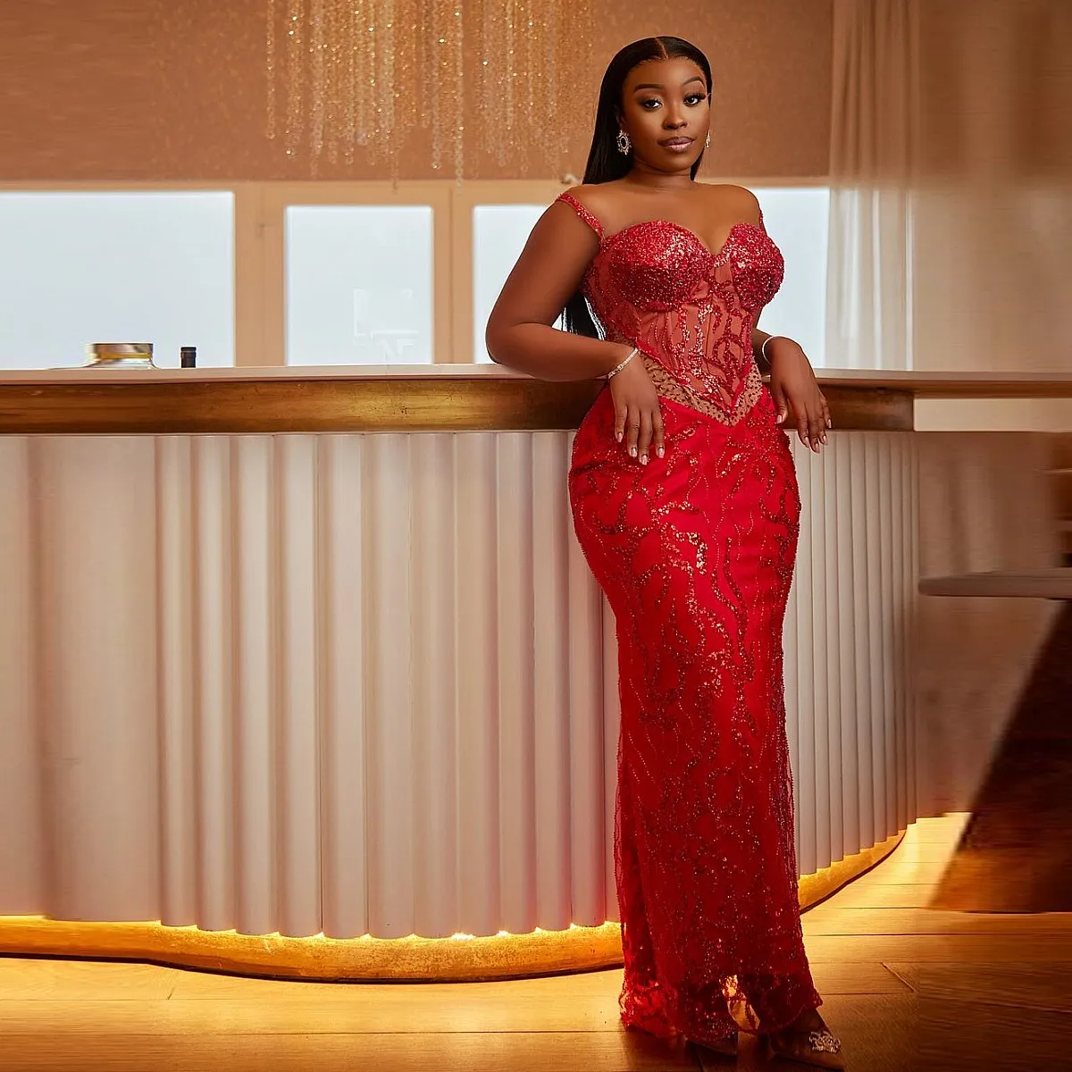 African Wmen Formal Gowns Capped Sheer Neck Lace Mermaid Women Party Evening Dress Stunning Red Luxury Prom Dresses 2025
African Wmen Formal Gowns Capped Sheer Neck Lace Mermaid Women Party Evening Dress Stunning Red Luxury Prom Dresses 2025