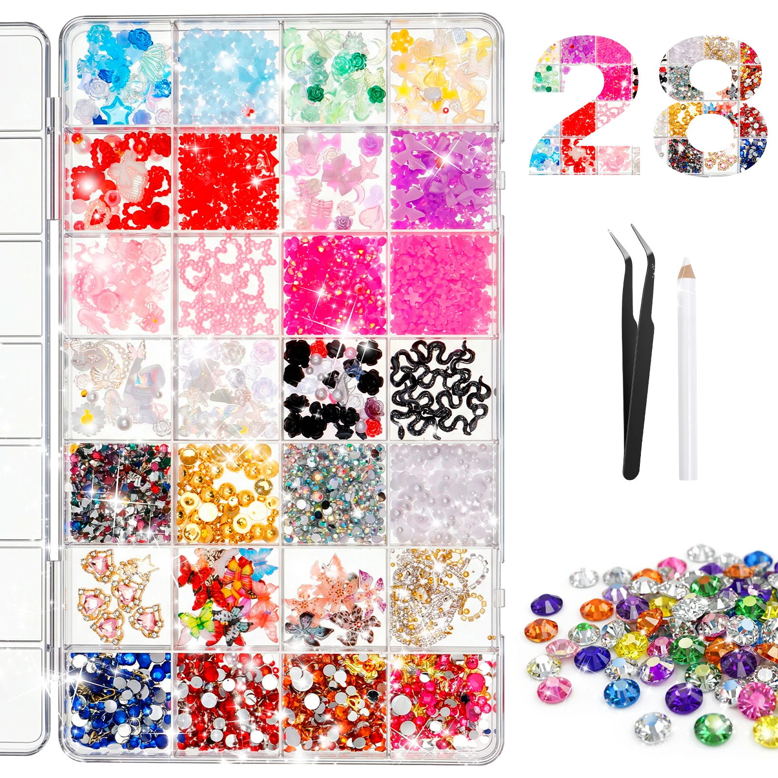 15/28 Colors 3D Nail Charms and Gems Kit Nail Art Bedazzling Tool Kit for Manicure Decoration Phone Cases Journals DIY Crafts
15/28 Colors 3D Nail Charms and Gems Kit Nail Art Bedazzling Tool Kit for Manicure Decoration Phone Cases Journals DIY Crafts