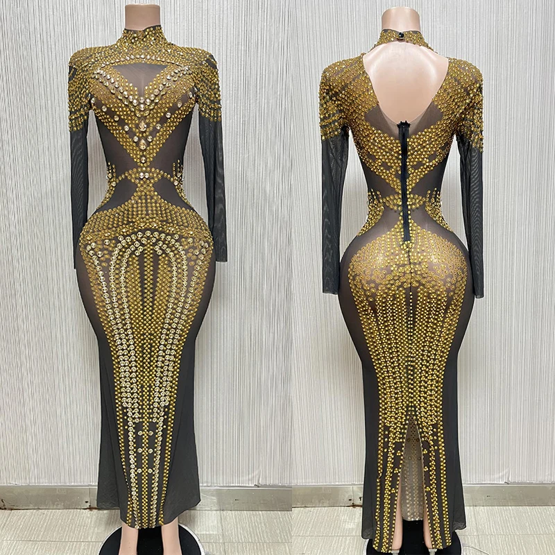 Блестящие золотые стразы, платье с сетчатыми рукавами, вечерние платья, наряд для празднования дня рождения, женские костюмы для сценических танцев XS5736
Блестящие золотые стразы, платье с сетчатыми рукавами, вечерние платья, наряд для празднования дня рождения, женские костюмы для сценических танцев XS5736