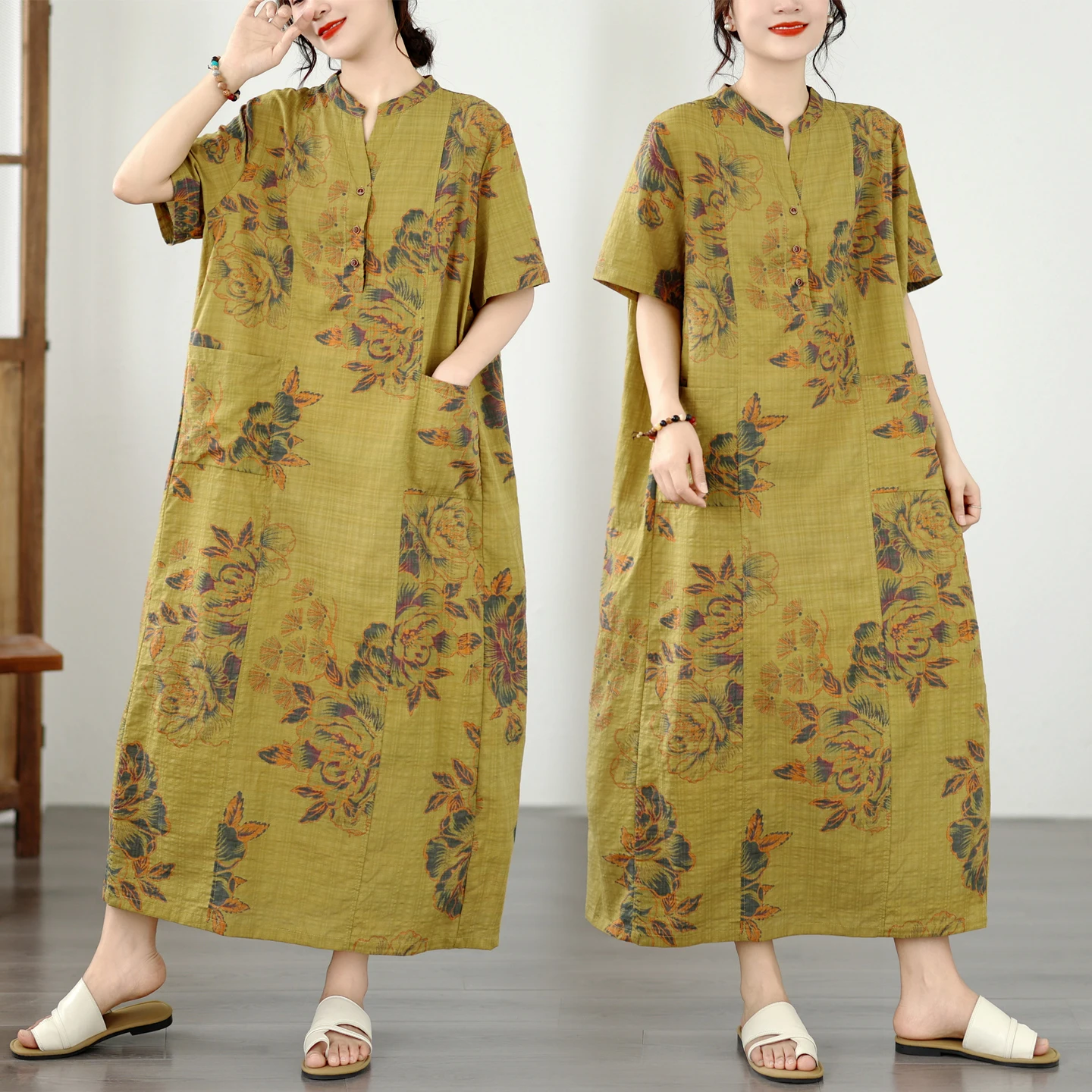 Summer 2026 plus Size Trendy Dress Retro Cotton Linen Loose Print V-neck Short Sleeve Splicing Straight Cut Thin Bodycon Dress
Summer 2026 plus Size Trendy Dress Retro Cotton Linen Loose Print V-neck Short Sleeve Splicing Straight Cut Thin Bodycon Dress