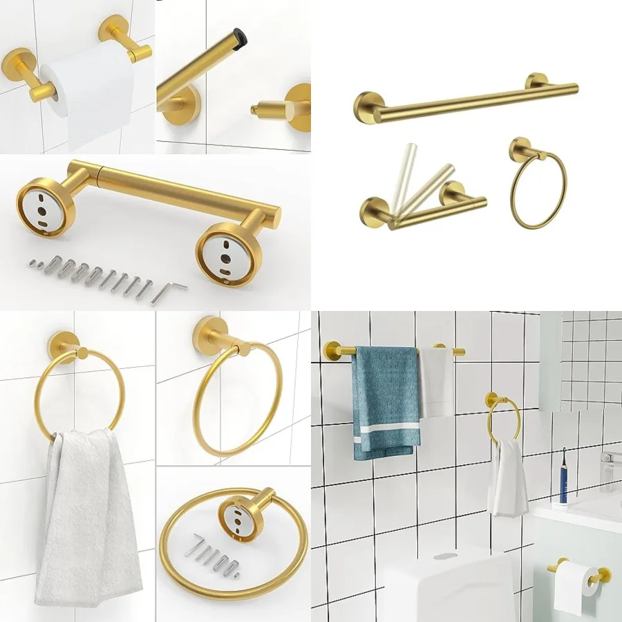 3pc Bathroom Hardware Set with Brushed Brass Toilet Paper Holder and Towel Ring and Towel Bar SUS304 Stainless Steel Toilet Pap
3pc Bathroom Hardware Set with Brushed Brass Toilet Paper Holder and Towel Ring and Towel Bar SUS304 Stainless Steel Toilet Pap