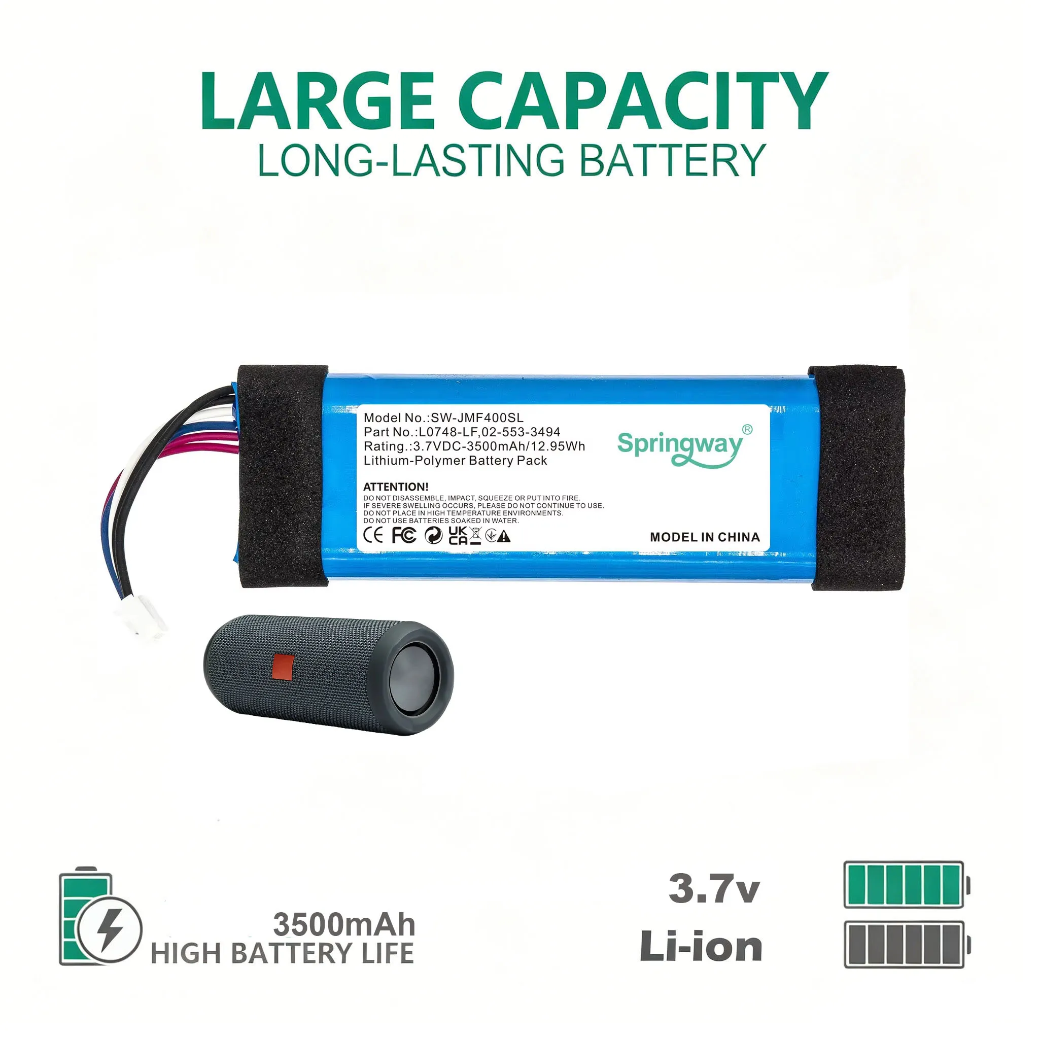 Replacement Battery For JBL Flip 3 SE Stealth Edition Flip Essential 02-553-3494 GSP872693 L0748-LF
Replacement Battery For JBL Flip 3 SE Stealth Edition Flip Essential 02-553-3494 GSP872693 L0748-LF