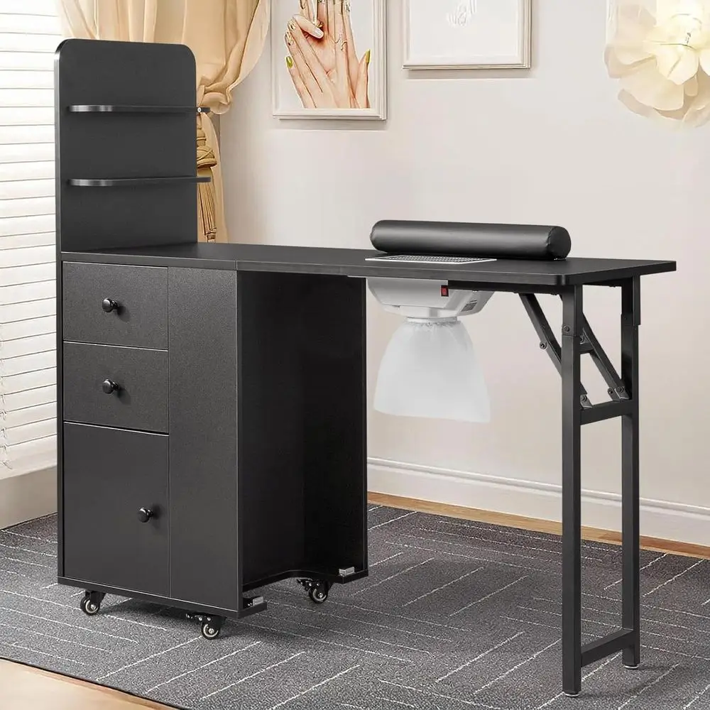 Portable Nail Technician Station with Storage, Dust Collector, Lockable Wheels, and Cushion, Black
Portable Nail Technician Station with Storage, Dust Collector, Lockable Wheels, and Cushion, Black