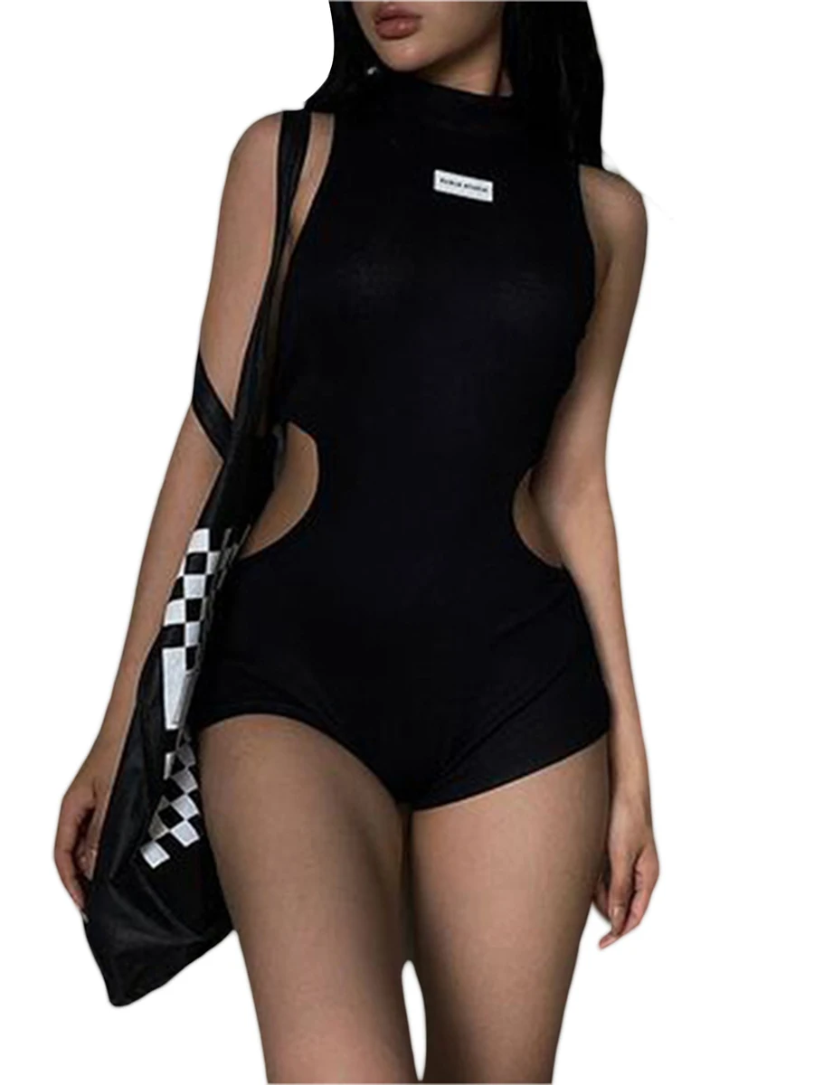 Summer Sleeveless Letter Embroidery Cutout Jumpsuit Shorts Women Mock Neck Bodycon Rompers
Summer Sleeveless Letter Embroidery Cutout Jumpsuit Shorts Women Mock Neck Bodycon Rompers