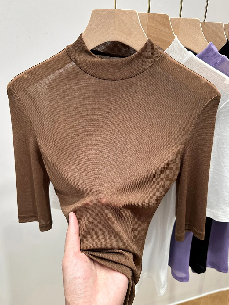 Женский тонкий мягкий базовый топ с полувысоким воротником и кружевом для весны и осени, для повседневной носки и как нижняя одежда
Женский тонкий мягкий базовый топ с полувысоким воротником и кружевом для весны и осени, для повседневной носки и как нижняя одежда