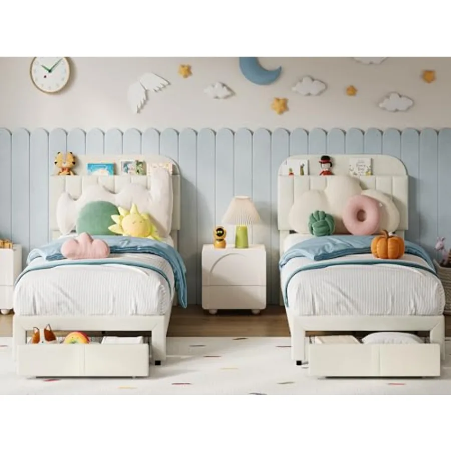 Set of 2 Twin Bed Frame for,Upholstered Platform Bed with Large Storage Drawer and Bookcase Headboard, Girls Boys Bed, Noise-Fr
Set of 2 Twin Bed Frame for,Upholstered Platform Bed with Large Storage Drawer and Bookcase Headboard, Girls Boys Bed, Noise-Fr