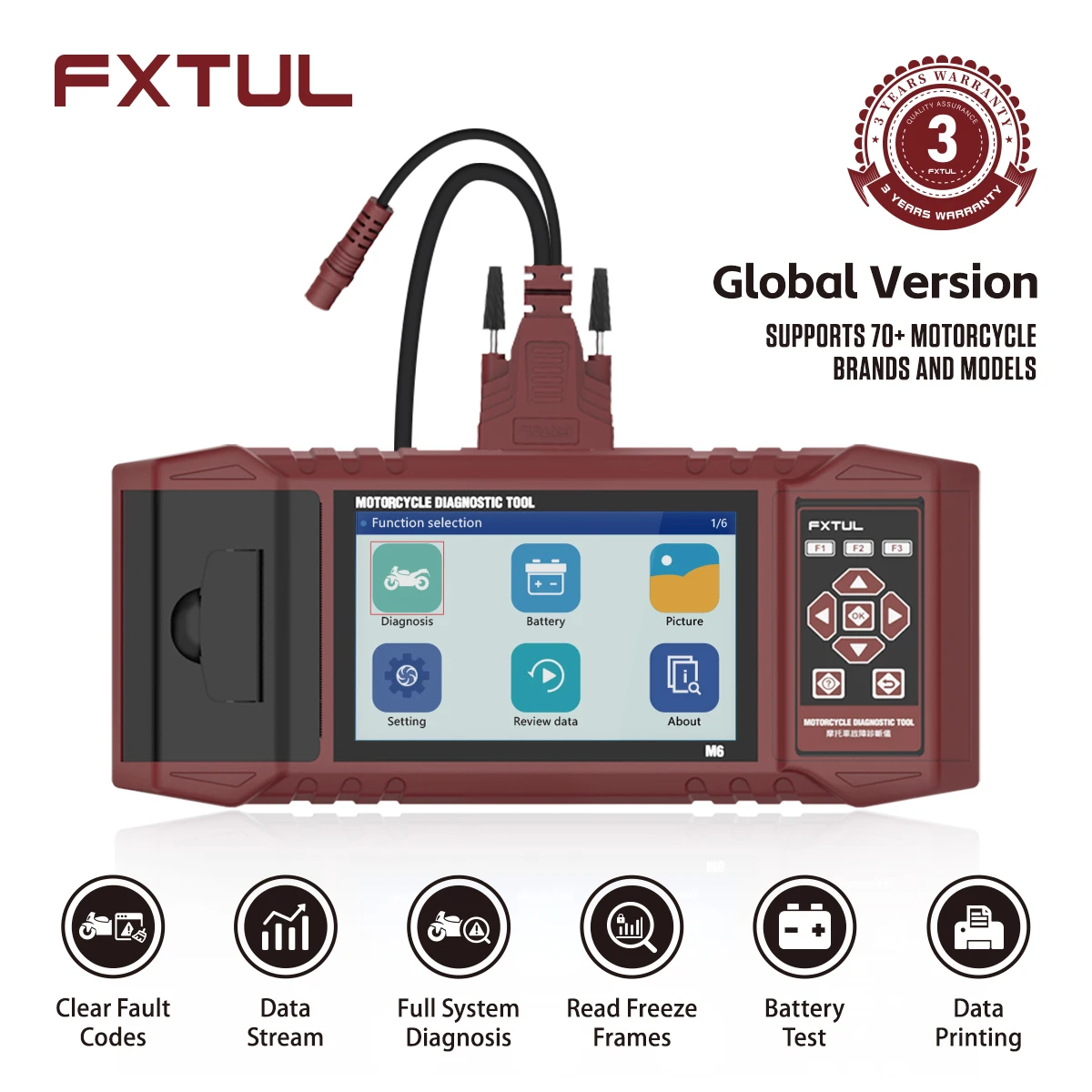 FXTUL M6 Motorcycle Diagnostic Scanner Data Printing Clear Fault Codes Motorcycle Diagnostic Tool
FXTUL M6 Motorcycle Diagnostic Scanner Data Printing Clear Fault Codes Motorcycle Diagnostic Tool