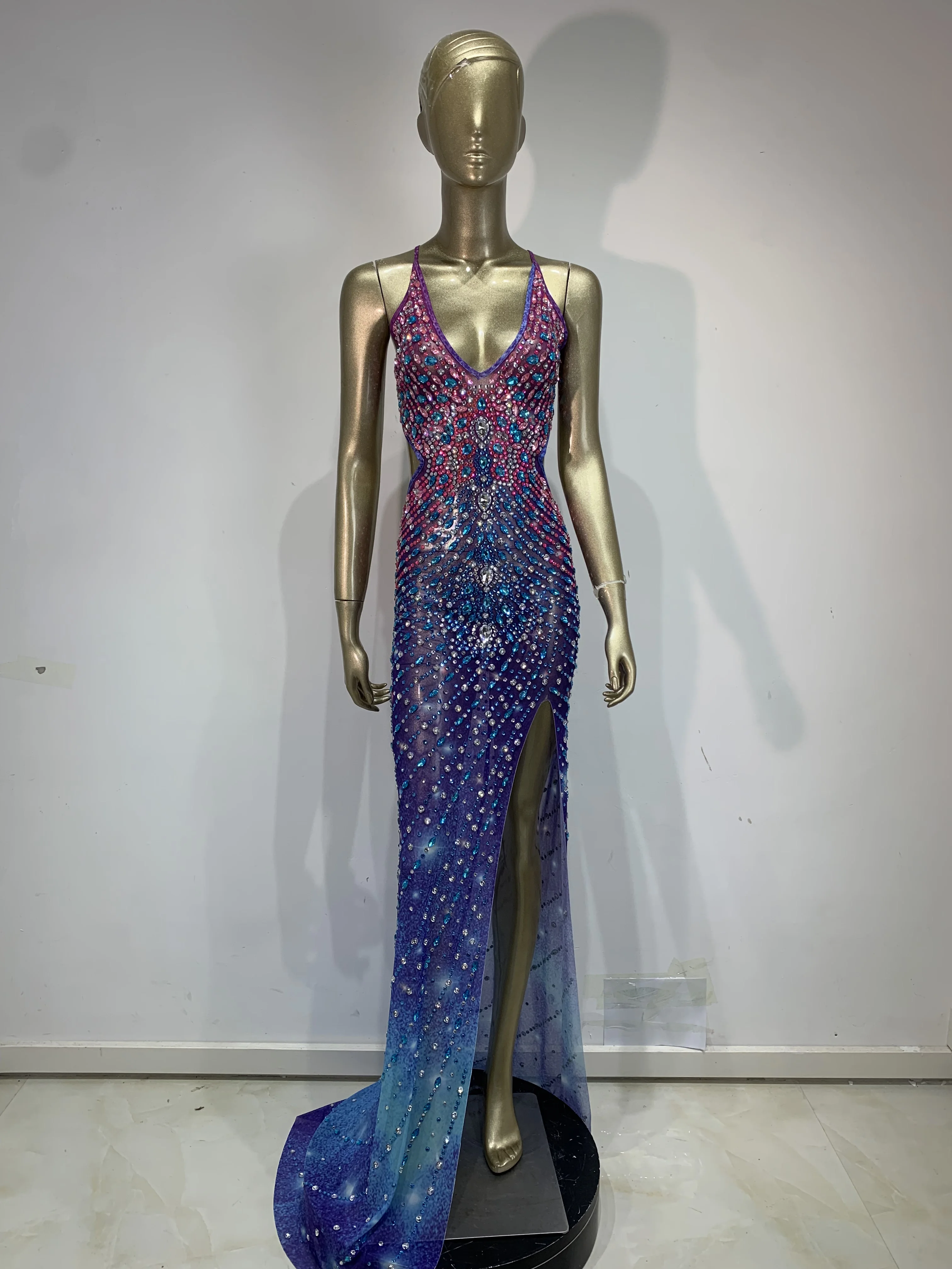 Luxury Rhinstones Sexy Backless High Split Bodycon Dress Prom Evening Gown Red Carpet Show Birthday Nightclub Stage Outfit
Luxury Rhinstones Sexy Backless High Split Bodycon Dress Prom Evening Gown Red Carpet Show Birthday Nightclub Stage Outfit