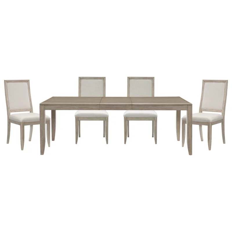 Modern Extendable Dining Table with 4 Gray Wooden Side Chairs
Modern Extendable Dining Table with 4 Gray Wooden Side Chairs