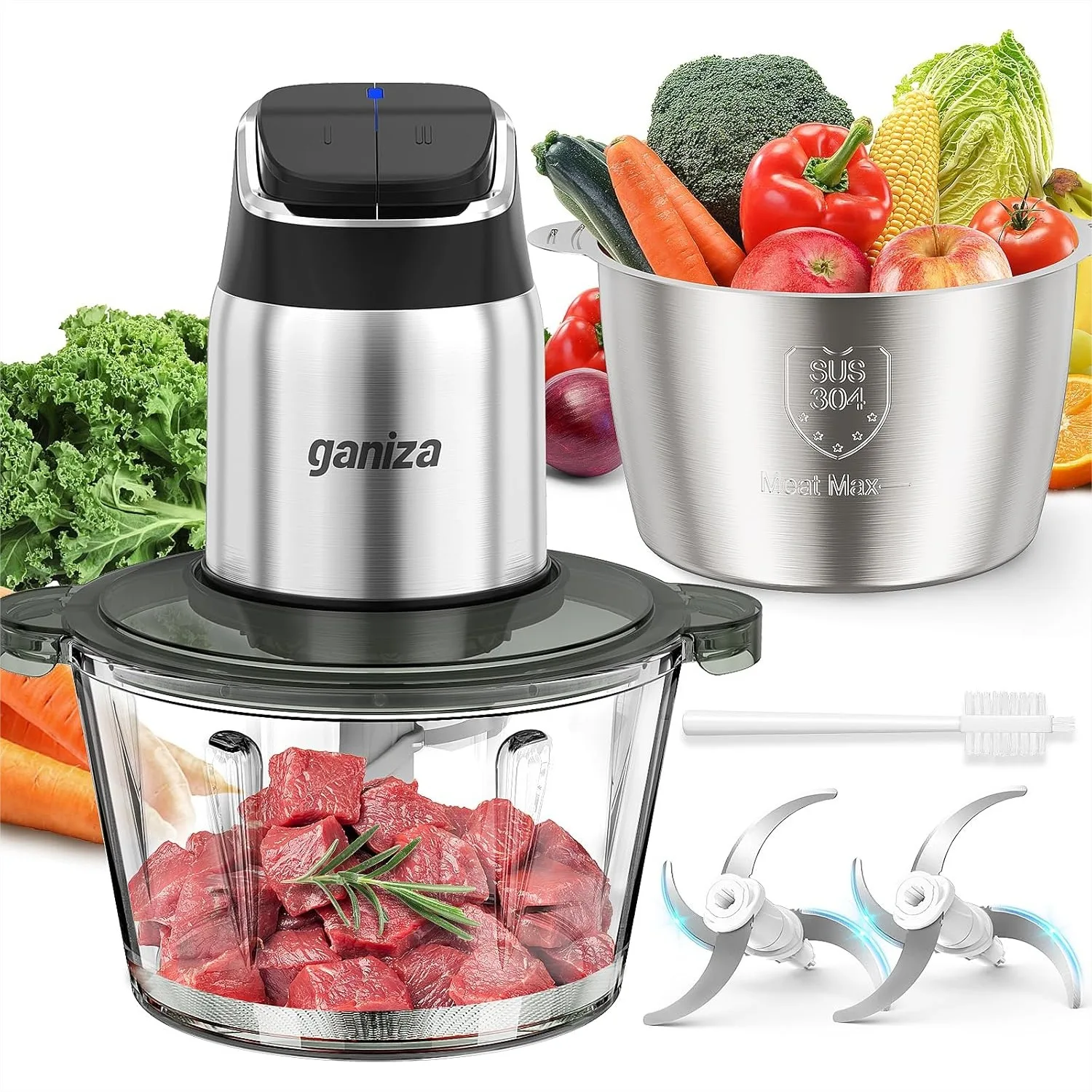 Food Processor, 2-Speed Chopper with 8 Cup Stainless Steel & Glass Bowls, Overheat Protection, 2 Sets of Blades
Food Processor, 2-Speed Chopper with 8 Cup Stainless Steel & Glass Bowls, Overheat Protection, 2 Sets of Blades