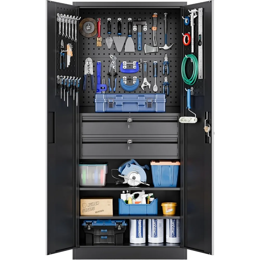 Metal Garage Storage Cabinet with Locking Doors and 2 Drawers, Heavy Duty Steel Tool Cabinet with Pegboard, 71" - Lockable Cabi
Metal Garage Storage Cabinet with Locking Doors and 2 Drawers, Heavy Duty Steel Tool Cabinet with Pegboard, 71" - Lockable Cabi