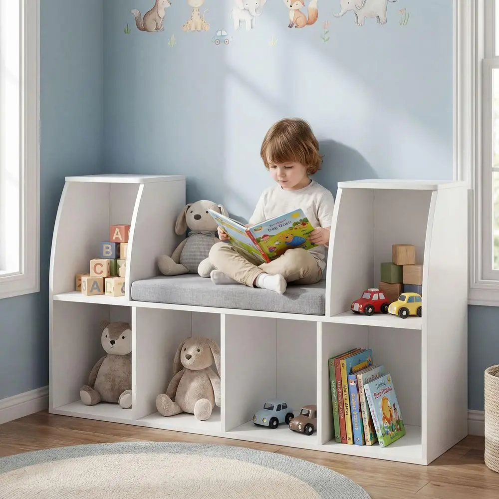 Kids Bookshelf with Reading Nook, 6 Cubby Bookcase with Soft Seat Cushion, Wooden Toy Storage Organizer with Bench, Book Shelf
Kids Bookshelf with Reading Nook, 6 Cubby Bookcase with Soft Seat Cushion, Wooden Toy Storage Organizer with Bench, Book Shelf