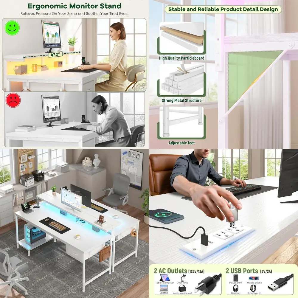 Эргономичная подставка для монитора, игровой стол, 47,2 дюйма, с выдвижным ящиком, розеткой, LED-подсветкой, подходит для небольших помещений, белый цвет
Эргономичная подставка для монитора, игровой стол, 47,2 дюйма, с выдвижным ящиком, розеткой, LED-подсветкой, подходит для небольших помещений, белый цвет