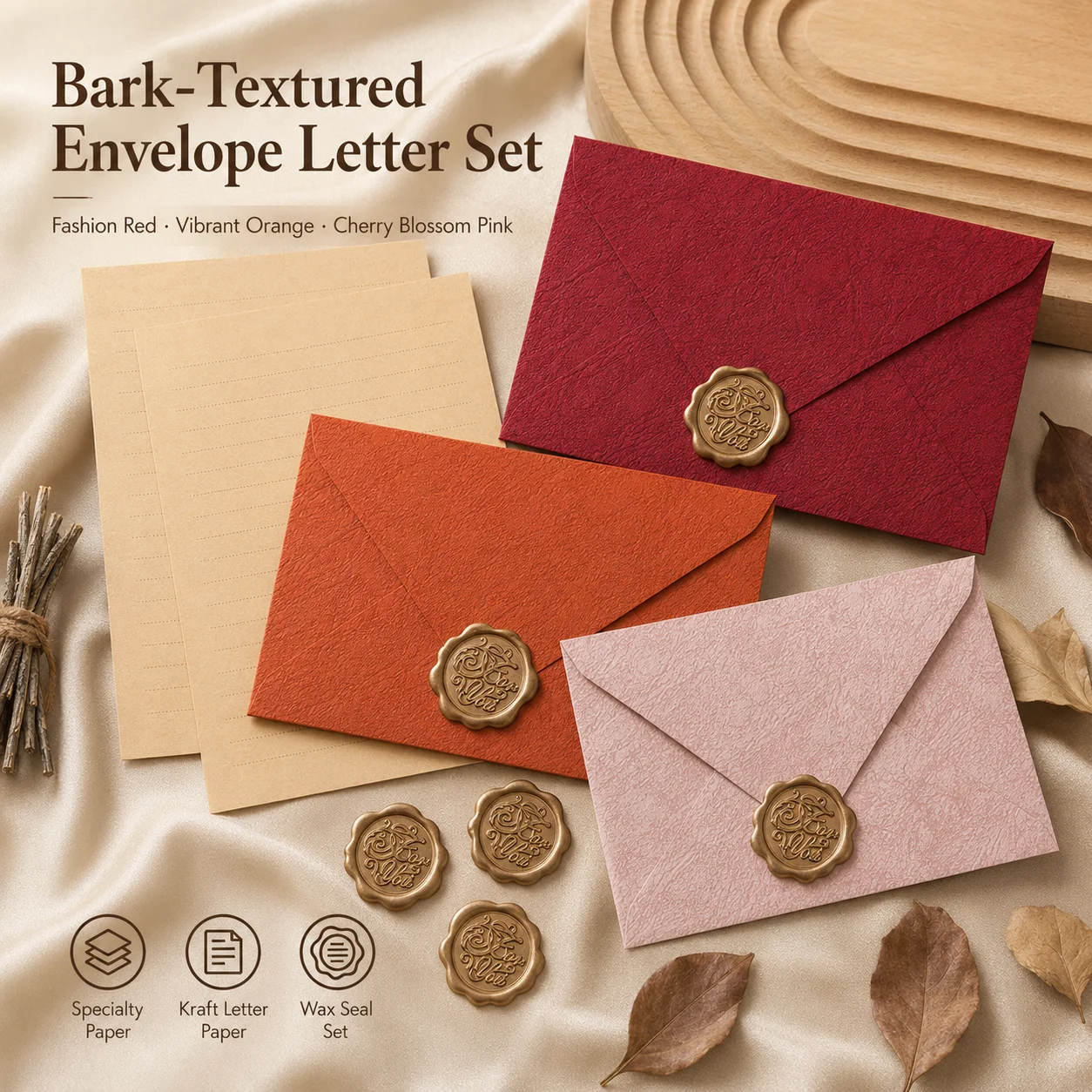 3-Color Tree Grain Envelope Stationery Set Wax Seal Letter Kit for Wedding Invitations Birthday Cards Romantic Confession Letter
3-Color Tree Grain Envelope Stationery Set Wax Seal Letter Kit for Wedding Invitations Birthday Cards Romantic Confession Letter