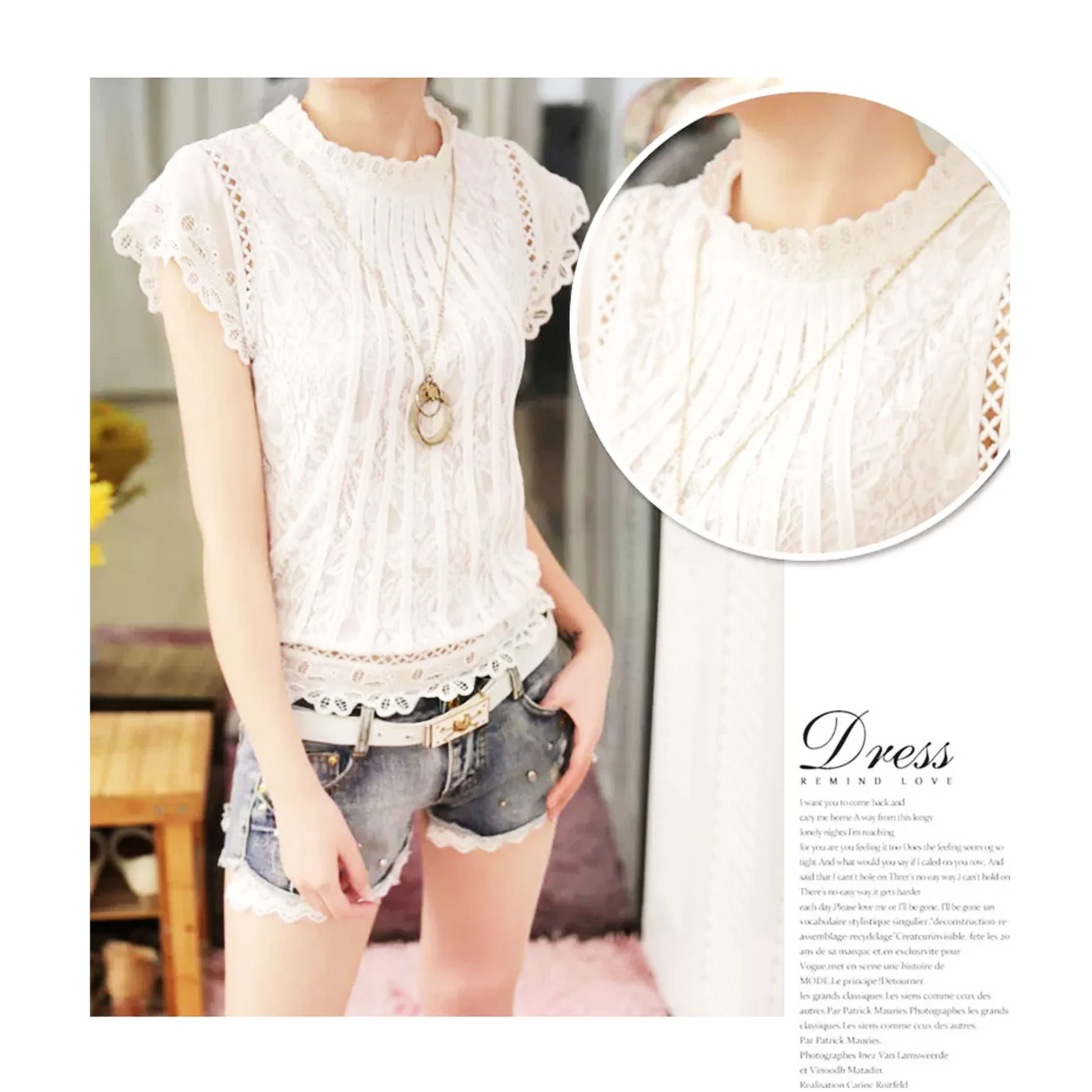 woman clothing Women's Lace shirts loose and slimming top crochet round neck short sleeved fashionable lace shirt women shirt
woman clothing Women's Lace shirts loose and slimming top crochet round neck short sleeved fashionable lace shirt women shirt