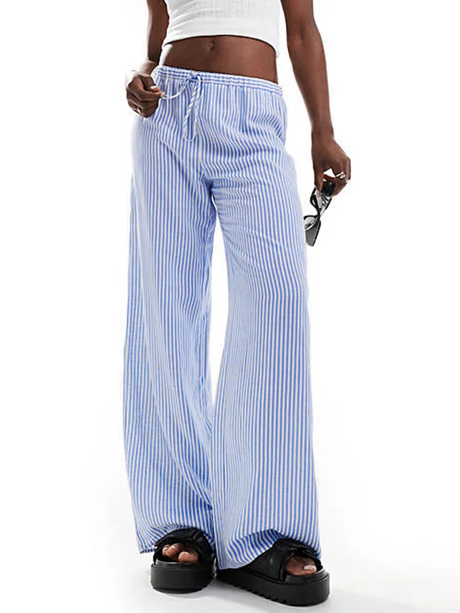 New Fashion Womens Straight Wide Leg Pants Casual Elastic Waist Striped Print Pants Pull-On Trousers Club Street Style Hot Sale
New Fashion Womens Straight Wide Leg Pants Casual Elastic Waist Striped Print Pants Pull-On Trousers Club Street Style Hot Sale