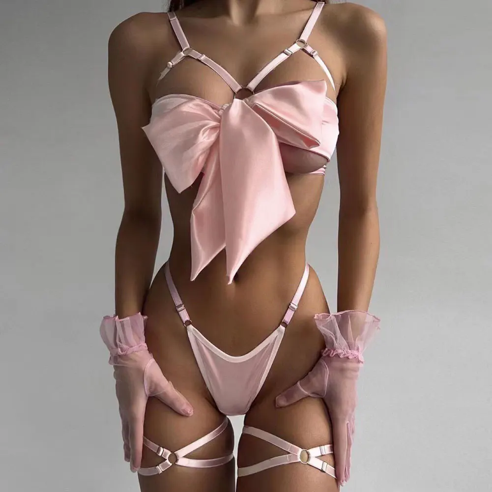 4pc Sexy Lingerie Set Big Bow Tie Hollow Bra Thong Leg Ring Set Nightdress Underwear Erotic Lingerie Temptation Sleepwear
4pc Sexy Lingerie Set Big Bow Tie Hollow Bra Thong Leg Ring Set Nightdress Underwear Erotic Lingerie Temptation Sleepwear