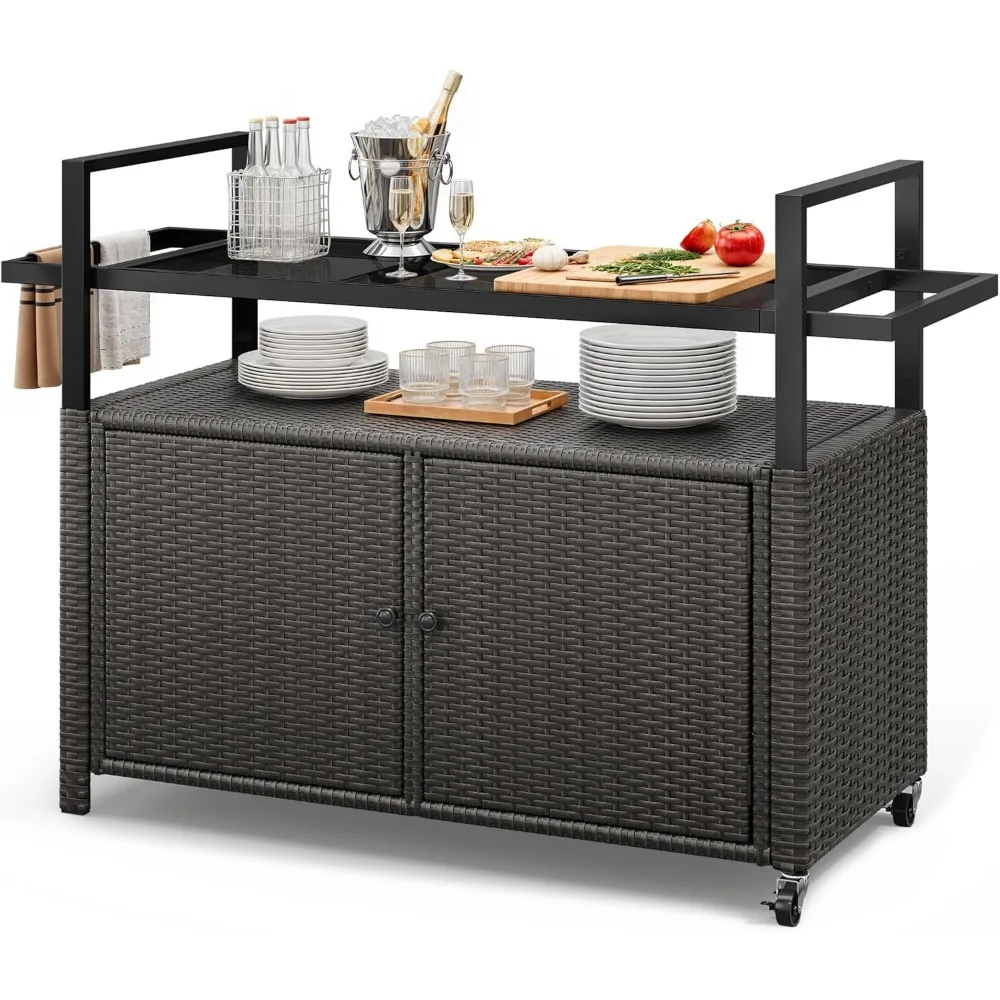XL Outdoor Storage Cabinet, Outdoor Storage Cart with Wheels and Black Glass Table Top for Patio, Outdoor Cabinet for Poolside
XL Outdoor Storage Cabinet, Outdoor Storage Cart with Wheels and Black Glass Table Top for Patio, Outdoor Cabinet for Poolside