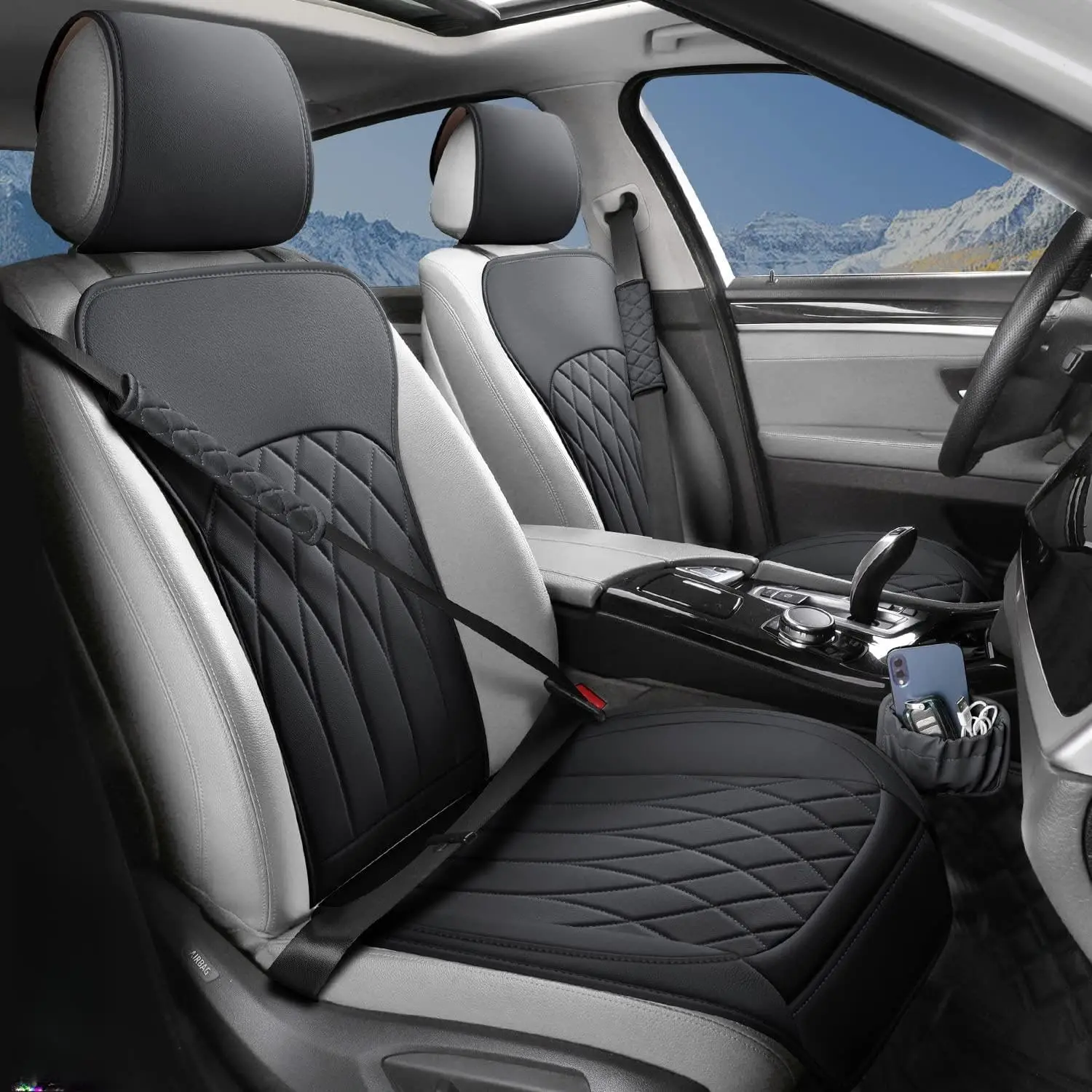 Universal Waterproof Car Seat Covers, 2 Pack with Storage Pocket & Seat Belt Pads for Cars Trucks SUV - Black
Universal Waterproof Car Seat Covers, 2 Pack with Storage Pocket & Seat Belt Pads for Cars Trucks SUV - Black