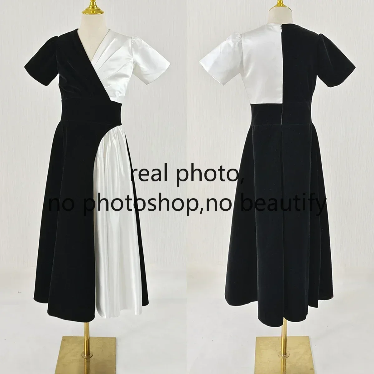Real Photo Flower Girl Dresses Black Vevelt White Satin V-Neck Short Sleeves Zipper Back Ankle-length Cute Kids Party Gown KH024
Real Photo Flower Girl Dresses Black Vevelt White Satin V-Neck Short Sleeves Zipper Back Ankle-length Cute Kids Party Gown KH024