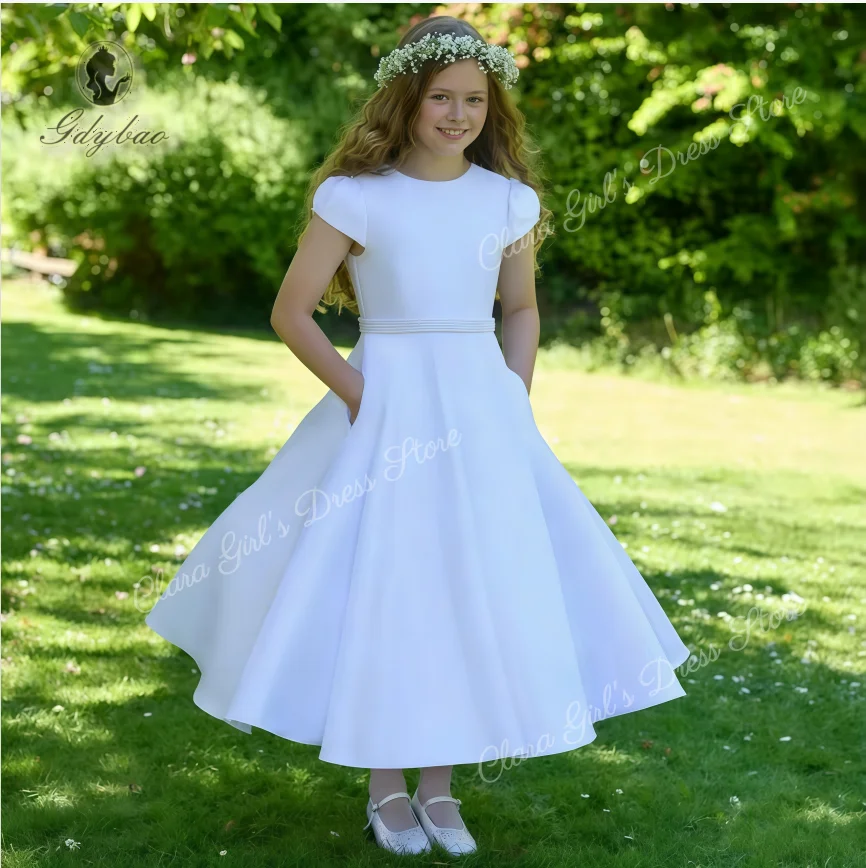 Платье для девочки на заказ: белое атласное с жемчугом, бантом и карманами, средней длины, А-силуэт, для свадьбы, вечеринки, первого причастия
Платье для девочки на заказ: белое атласное с жемчугом, бантом и карманами, средней длины, А-силуэт, для свадьбы, вечеринки, первого причастия