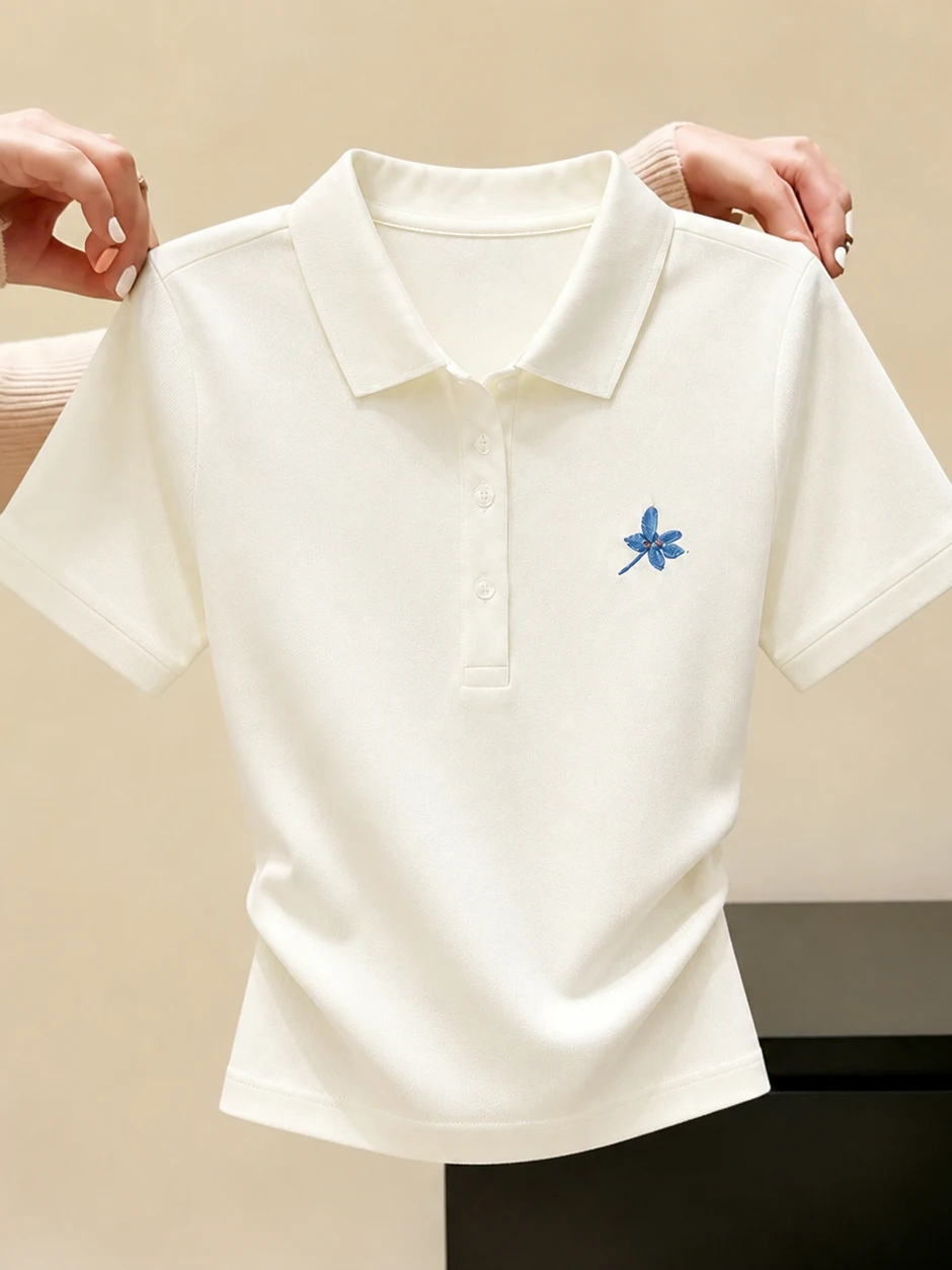 Korean Style Neck Short Sleeve Knitted T-Shirt Embroidered Versatile Fashionable Commute Top Summer 2026 Women's Fashion
Korean Style Neck Short Sleeve Knitted T-Shirt Embroidered Versatile Fashionable Commute Top Summer 2026 Women's Fashion