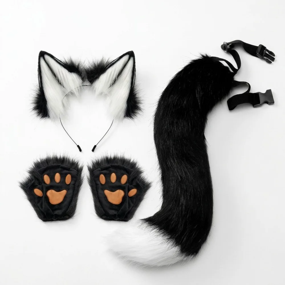 Fluffy Faux Fur Black White Fox Ears Headband Tail Paw Gloves 3Pcs Animal Cosplay Costume Accessories Party Lolita Dress Up Props
Fluffy Faux Fur Black White Fox Ears Headband Tail Paw Gloves 3Pcs Animal Cosplay Costume Accessories Party Lolita Dress Up Props