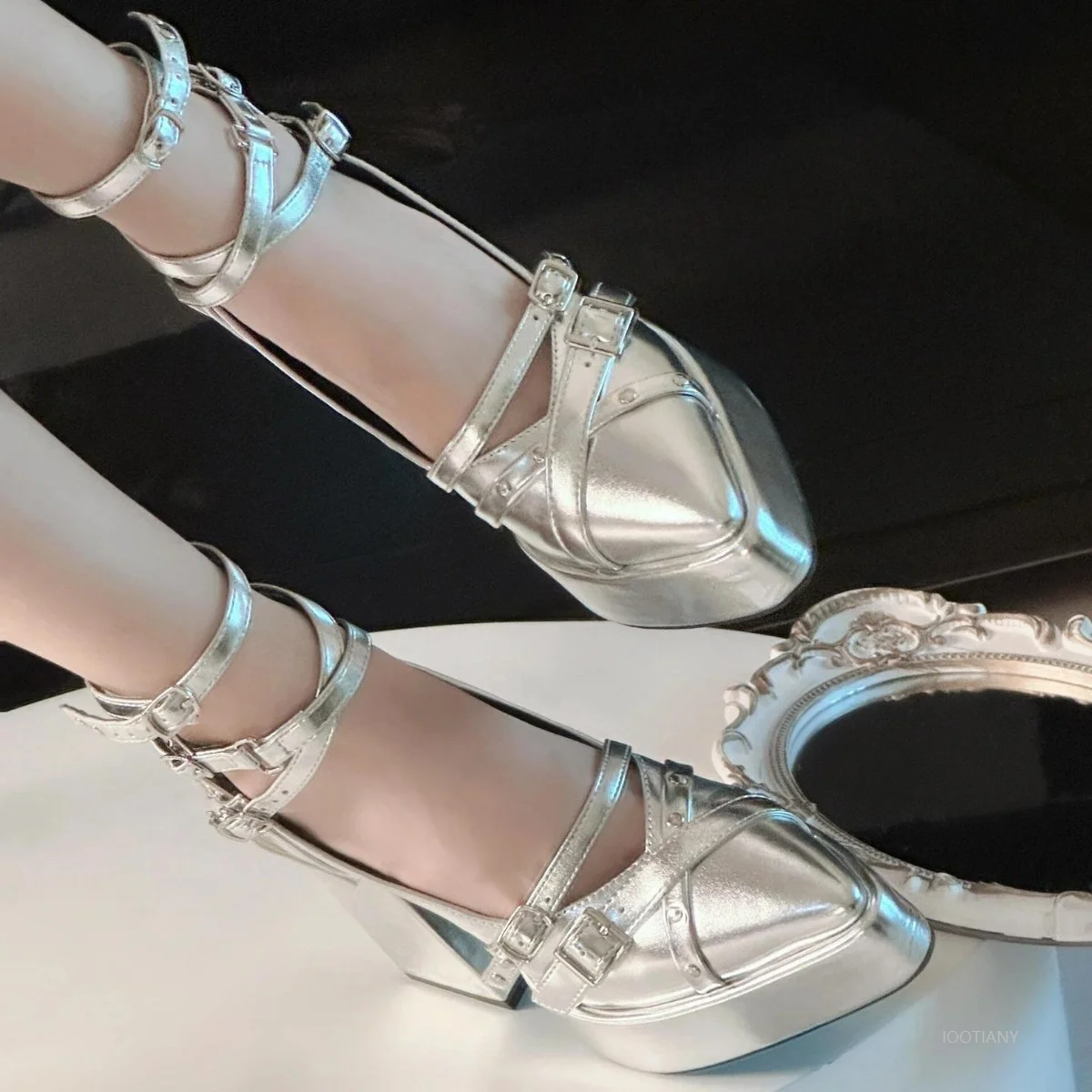 Silver Women High Heels Punk High Heels Adult Black Thick Heel Thick Sole Mary Jane Shoes Lolita Thick Heel Gothic Pointed Shoe
Silver Women High Heels Punk High Heels Adult Black Thick Heel Thick Sole Mary Jane Shoes Lolita Thick Heel Gothic Pointed Shoe