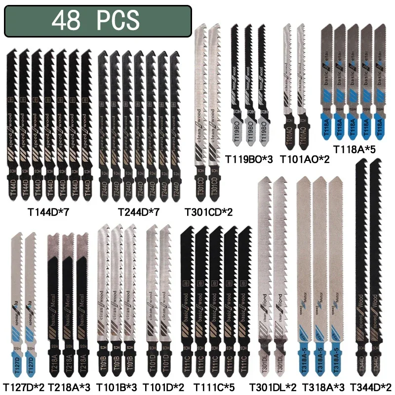 10/20/35/48Pcs T-Shaft Jigsaw Blades HCS Assorted Jig Saw Blades For Wood Plastic Metal Cutting T119B T111C T218A T118A T118B
10/20/35/48Pcs T-Shaft Jigsaw Blades HCS Assorted Jig Saw Blades For Wood Plastic Metal Cutting T119B T111C T218A T118A T118B