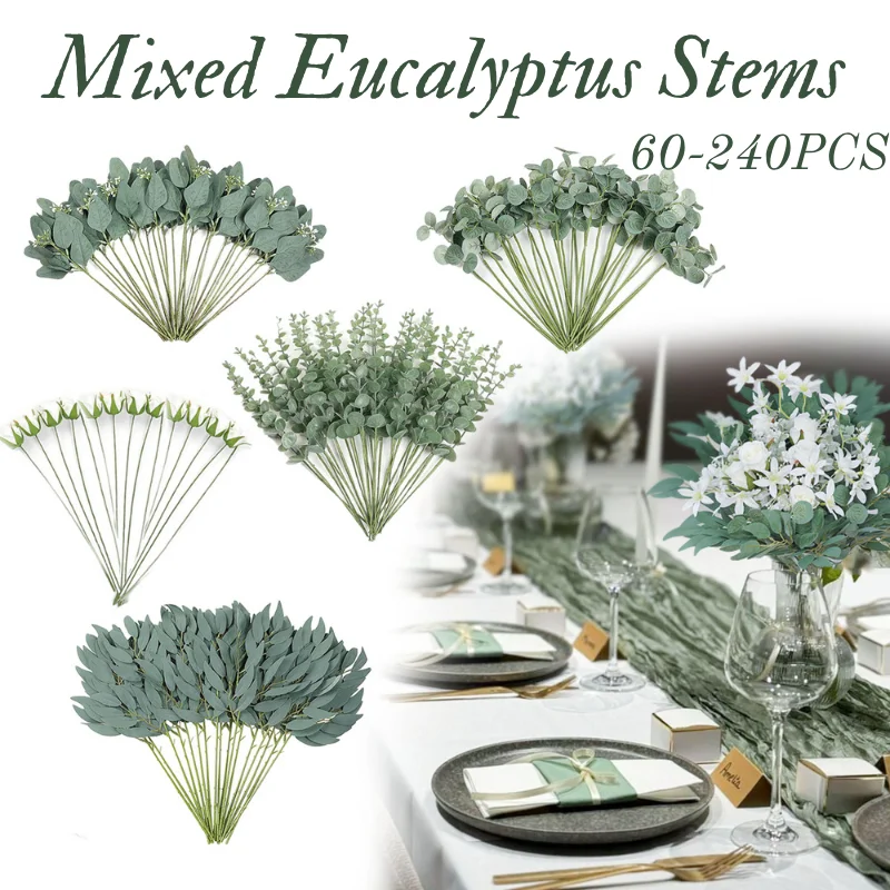 60-200PCS 4Kinds Mixed Eucalyptus Stems & Rose Bulk Greenery for Centerpieces Fake Leaves DIY Wedding Bouquet Floral Arrangement
60-200PCS 4Kinds Mixed Eucalyptus Stems & Rose Bulk Greenery for Centerpieces Fake Leaves DIY Wedding Bouquet Floral Arrangement