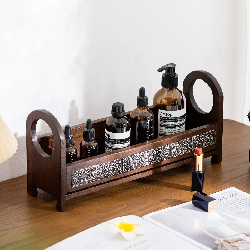 Solid Wood Vintage Makeup Organizer for Desktop, Wood Shelf Vanity Table Storage Rack, Retro Cosmetic Holder for Bedroom
Solid Wood Vintage Makeup Organizer for Desktop, Wood Shelf Vanity Table Storage Rack, Retro Cosmetic Holder for Bedroom