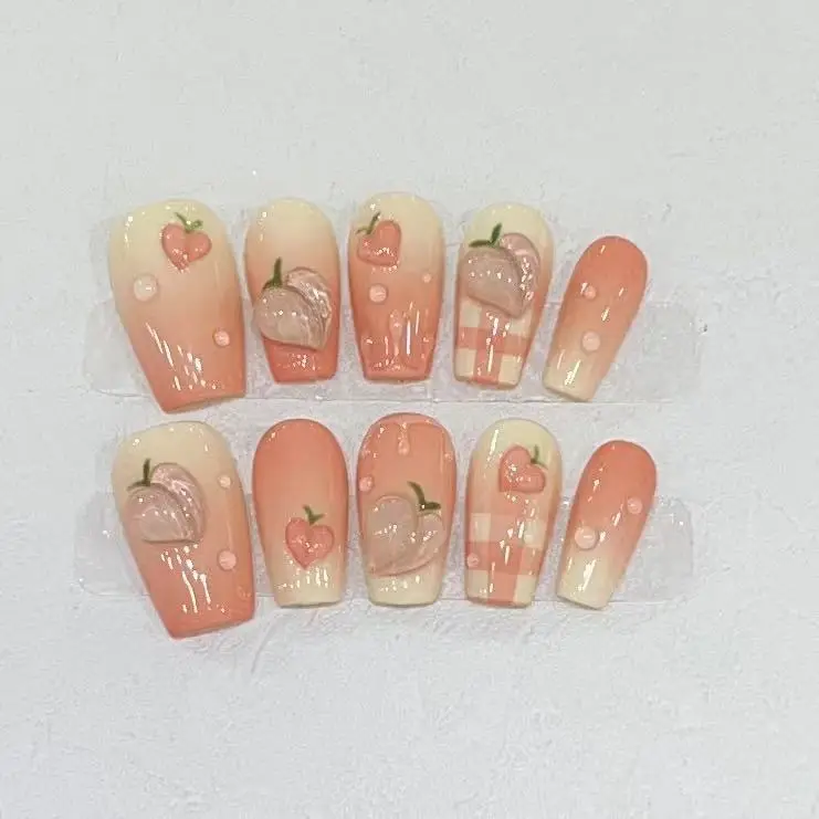 10Pcs Pink Handmade Press on Nails Full Cover Honey Peach Design Short Ballet False Nails Wearable Manicure Nail Tips For Summer
10Pcs Pink Handmade Press on Nails Full Cover Honey Peach Design Short Ballet False Nails Wearable Manicure Nail Tips For Summer