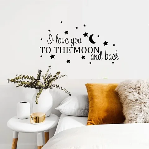Nursery Room Wall Decal I love You to The Moon and Back Quotes Stars Moon Wall Decor Sticker For Kids Room 435
