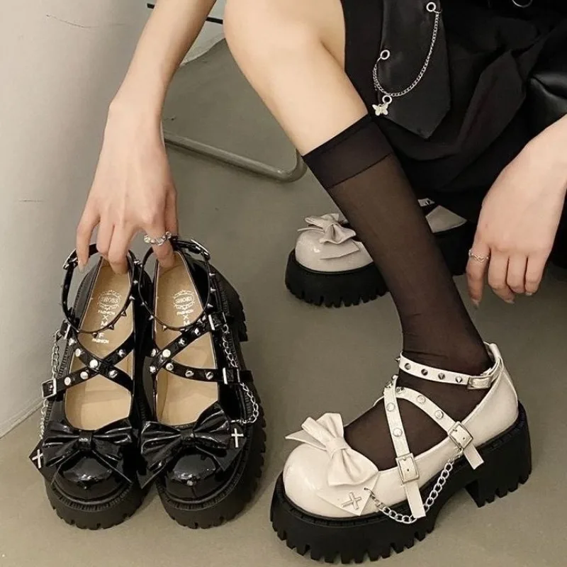 Punk Style Lolita Shoes Fashionable Rivet Design Shallow Mouth Leather Shoes for Women Summer Bow Thick Soled Tall Single Shoes
Punk Style Lolita Shoes Fashionable Rivet Design Shallow Mouth Leather Shoes for Women Summer Bow Thick Soled Tall Single Shoes