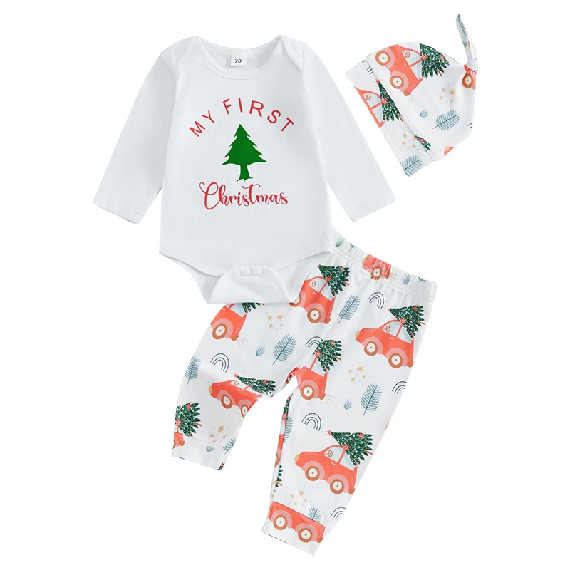 Baby Boys Christmas Outfits Letter Print Crew Neck Long Sleeve Rompers Truck Print Long Pants Hat 3Pcs Clothes Set
Baby Boys Christmas Outfits Letter Print Crew Neck Long Sleeve Rompers Truck Print Long Pants Hat 3Pcs Clothes Set