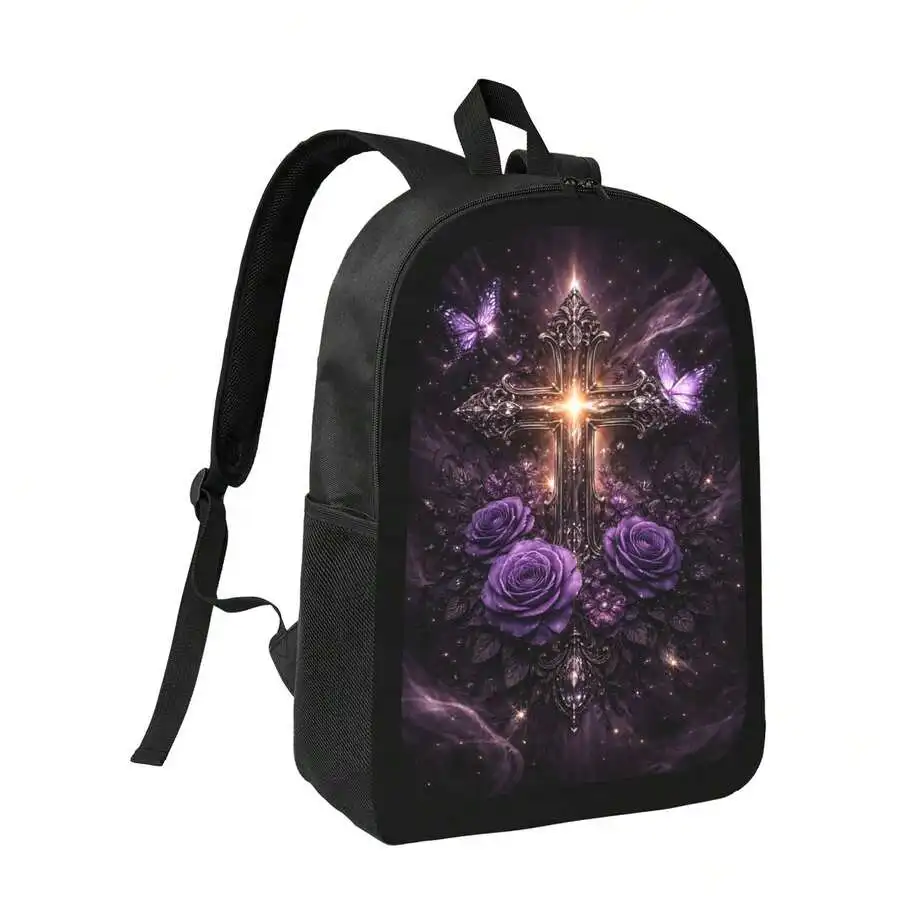 Dark Gothic Cross Backpack With Purple Roses Floral Print Casual Lightweight Daypack For Adults
Dark Gothic Cross Backpack With Purple Roses Floral Print Casual Lightweight Daypack For Adults