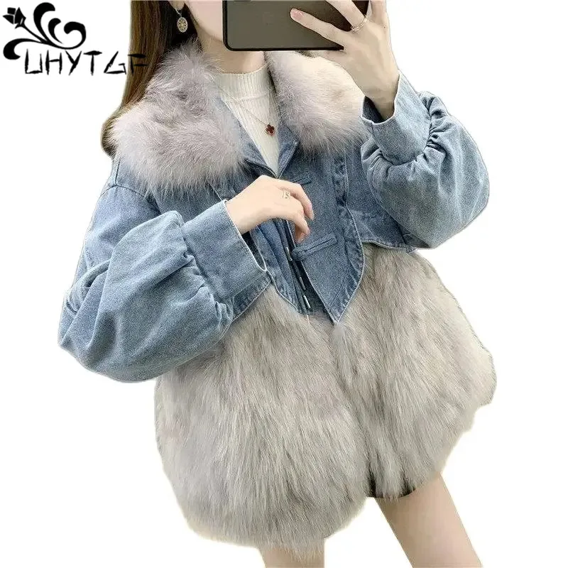Winter lmitation Fox Fur Denim Jacket Women's Overcoat Blue Fur Collar Patchwork Jeans Fur Coat Ladies Vintage Button Jacket 523
Winter lmitation Fox Fur Denim Jacket Women's Overcoat Blue Fur Collar Patchwork Jeans Fur Coat Ladies Vintage Button Jacket 523