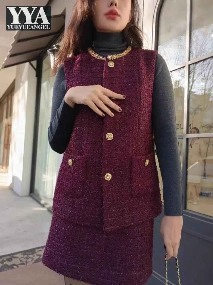 Women Elegant Tweed Sets O Neck Sleeveless Multi Pockets Single Breasted Vest Skirt Slim Fit Spring Work Ladies Matching Sets
Women Elegant Tweed Sets O Neck Sleeveless Multi Pockets Single Breasted Vest Skirt Slim Fit Spring Work Ladies Matching Sets