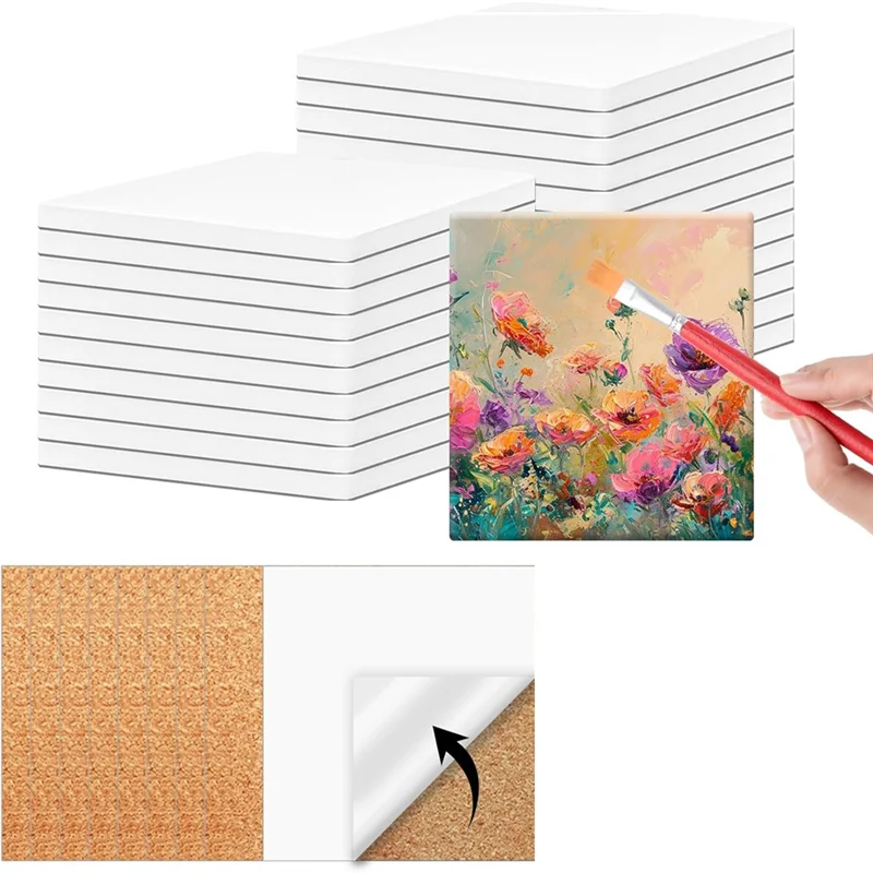 24 шт. плитка для поделок 4X4 дюйма и самоклеящийся пробковый коврик, неглазурованные подставки для поделок, подставки «сделай сам»-AC08 
24 шт. плитка для поделок 4X4 дюйма и самоклеящийся пробковый коврик, неглазурованные подставки для поделок, подставки «сделай сам»-AC08