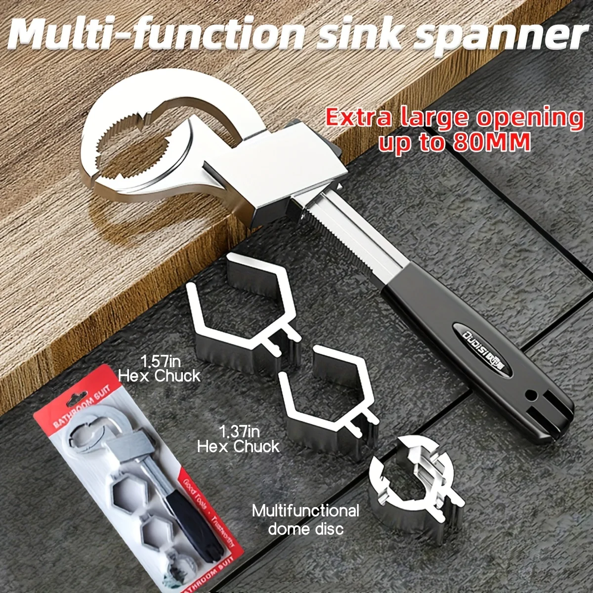 Universal adjustable double headed wrench, 80mm open crescent wrench, disassembly and assembly pipe wrench
Universal adjustable double headed wrench, 80mm open crescent wrench, disassembly and assembly pipe wrench