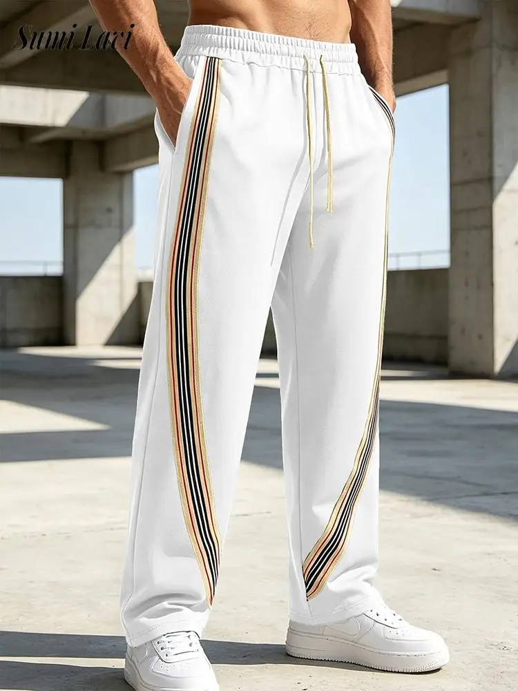 Streetwear Vintage Mens Loose Straight Pants Spring Summer Sports Fitness Drawstring Trousers For Men Casual Side Striped Pants
Streetwear Vintage Mens Loose Straight Pants Spring Summer Sports Fitness Drawstring Trousers For Men Casual Side Striped Pants