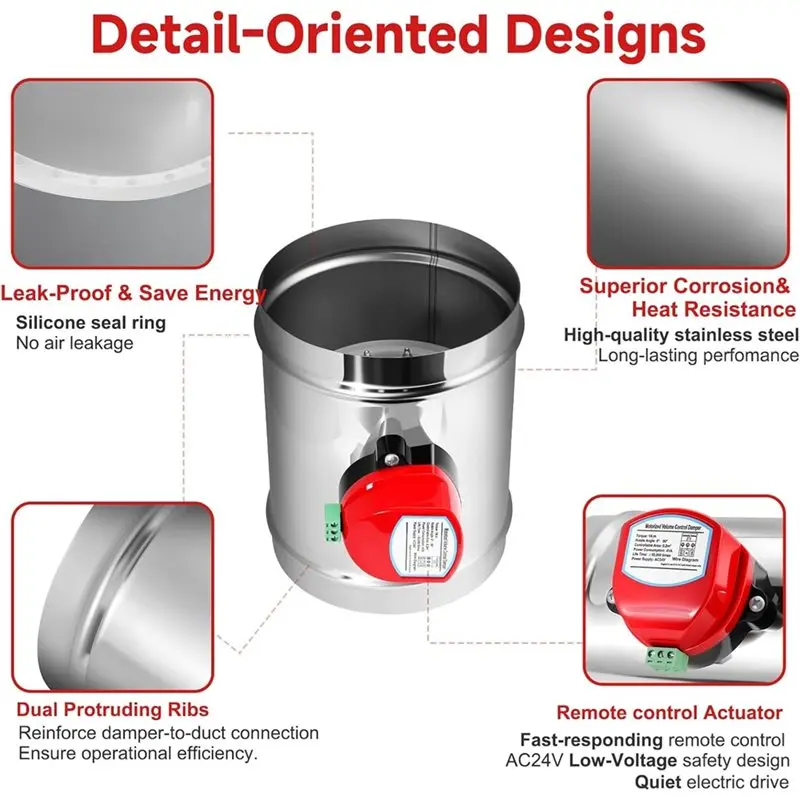 【ПЛОСКАЯ ПРЕДЛОЖЕНИЕ】8-дюймовый моторизованный демпфер воздуховода, демпфер регулируемой громкости, регулятор воздушного потока обратного потока для системы вентиляции HVAC, AC 2
【ПЛОСКАЯ ПРЕДЛОЖЕНИЕ】8-дюймовый моторизованный демпфер воздуховода, демпфер регулируемой громкости, регулятор воздушного потока обратного потока для системы вентиляции HVAC, AC 2