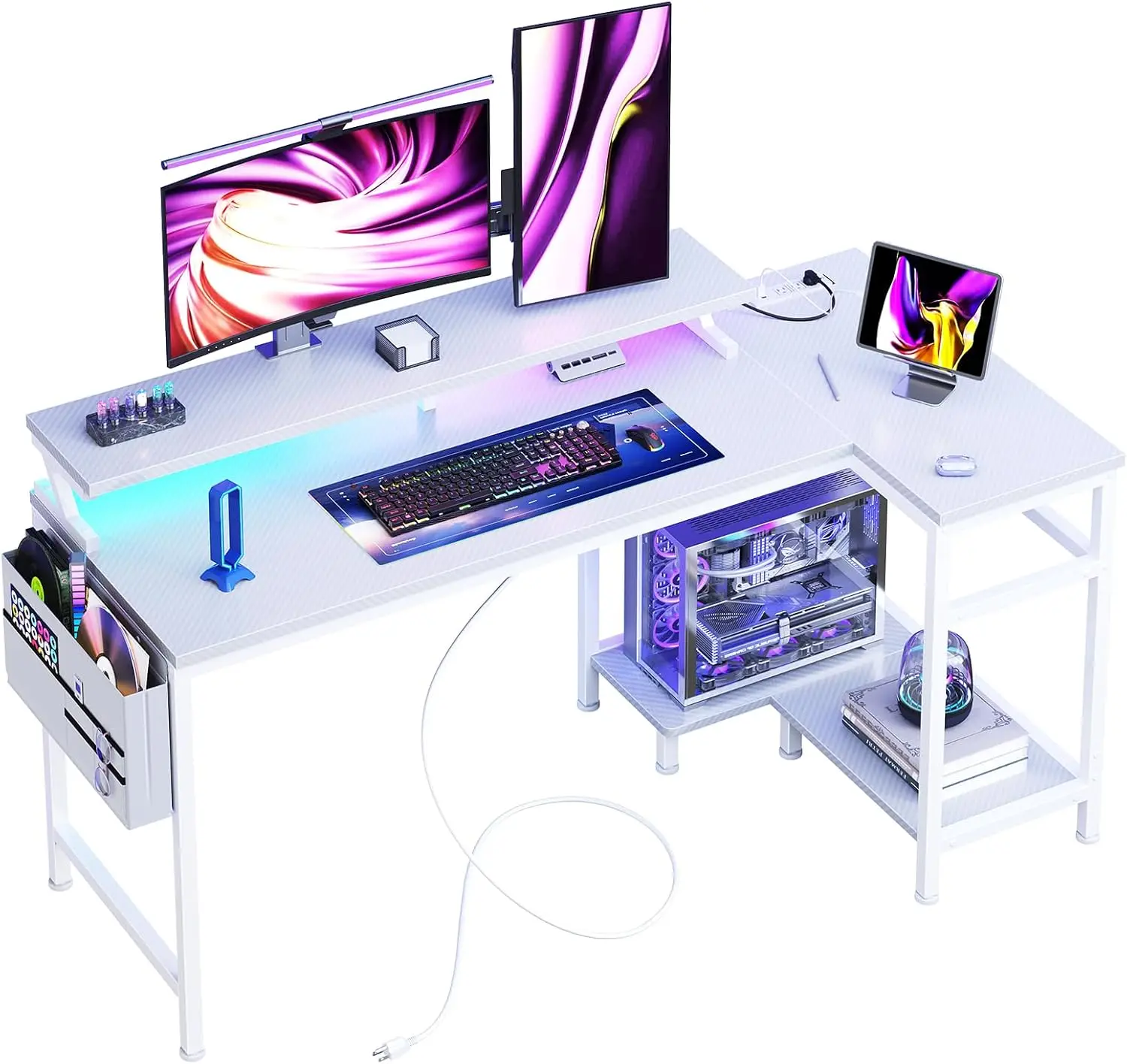 L Shaped Gaming Desk with USB, Type-C, Power Outlets & LED Lights, Reversible Computer Desk with Storage Shelves & Monitor Stand, White 48IN
L Shaped Gaming Desk with USB, Type-C, Power Outlets & LED Lights, Reversible Computer Desk with Storage Shelves & Monitor Stand, White 48IN
