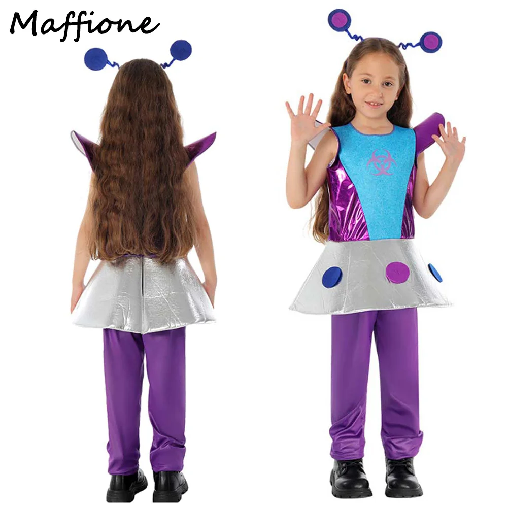 Kids Girls Alien Disguise Cosplay Costume Children Skirts Headgear Full Set Clothing Child Stage Performance Halloween Suits
Kids Girls Alien Disguise Cosplay Costume Children Skirts Headgear Full Set Clothing Child Stage Performance Halloween Suits