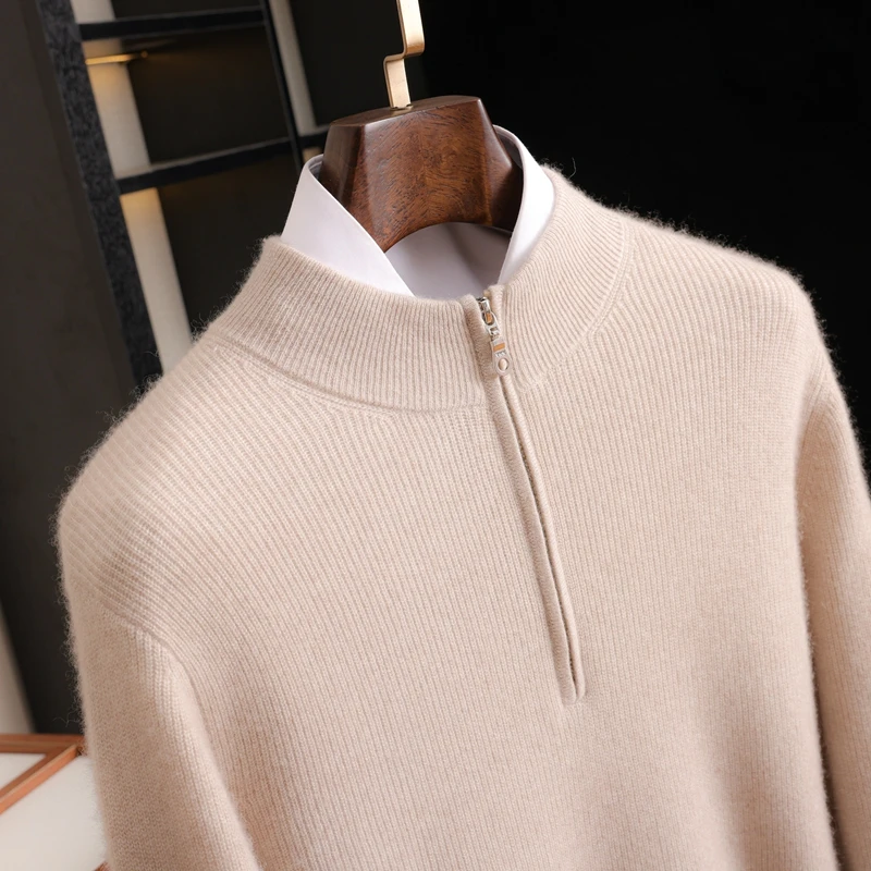 Men's 100% Cashmere Pullover Business Casual Knitted Sweater Mock Neck Jumper Trendy Streetwear Loose Fit Half Zipper Tops
Men's 100% Cashmere Pullover Business Casual Knitted Sweater Mock Neck Jumper Trendy Streetwear Loose Fit Half Zipper Tops